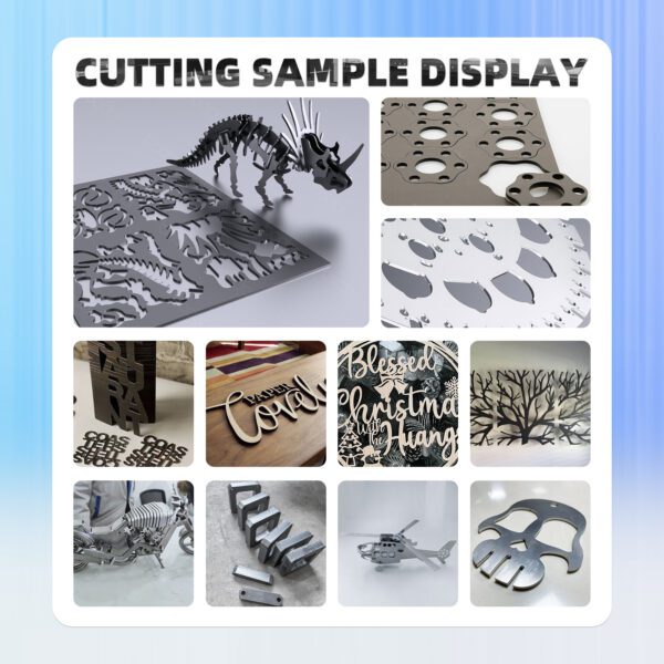 A collage of metal objects with text that reads " cutting sample display ".