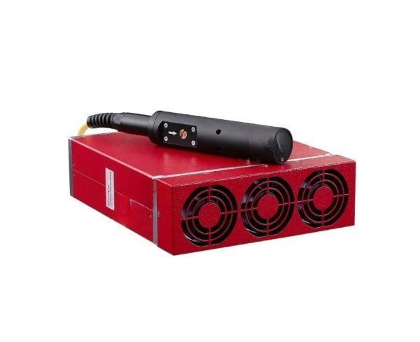 A red box with a black handle and a microphone