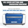 A blue and white picture of a laser cutting machine.