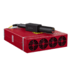 A red box with an electric device on top of it.
