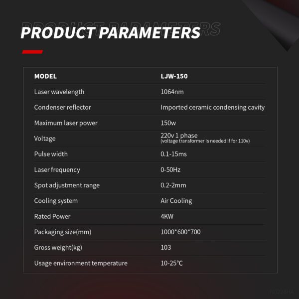 A table with the product parameters of an air conditioner.