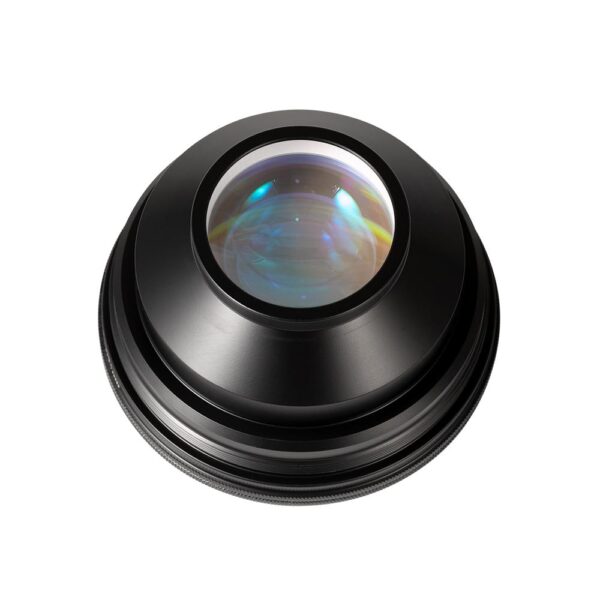 A black object with a blue lens on top of it.