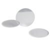 A group of three round mirrors on top of each other.