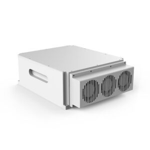 A white box with three fans on top of it.