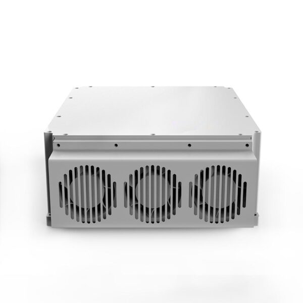 A white box with three fans on top of it.