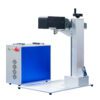 A blue and white machine is on the floor