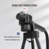 A black tripod with two large metal legs.