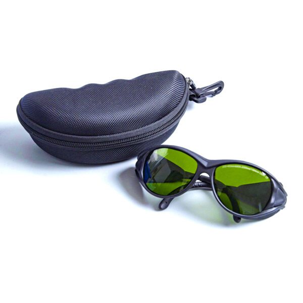 A pair of sunglasses sitting next to a case.