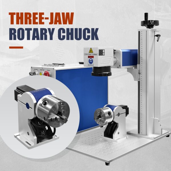 A three-jaw rotary chuck is attached to the machine.